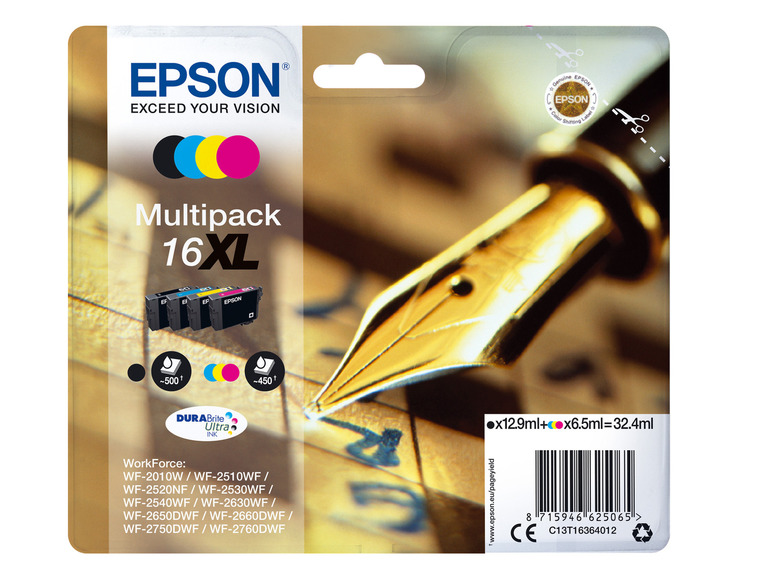 Gehe zu Vollbildansicht: EPSON »16 XL« Füller Multipack Tintenpatronen Schwarz/Cyan/Magenta/Gelb - Bild 1