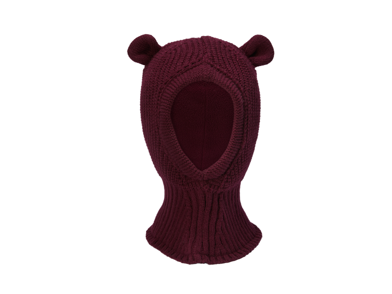 Burgunderrote Strickmütze mit Bärenohren