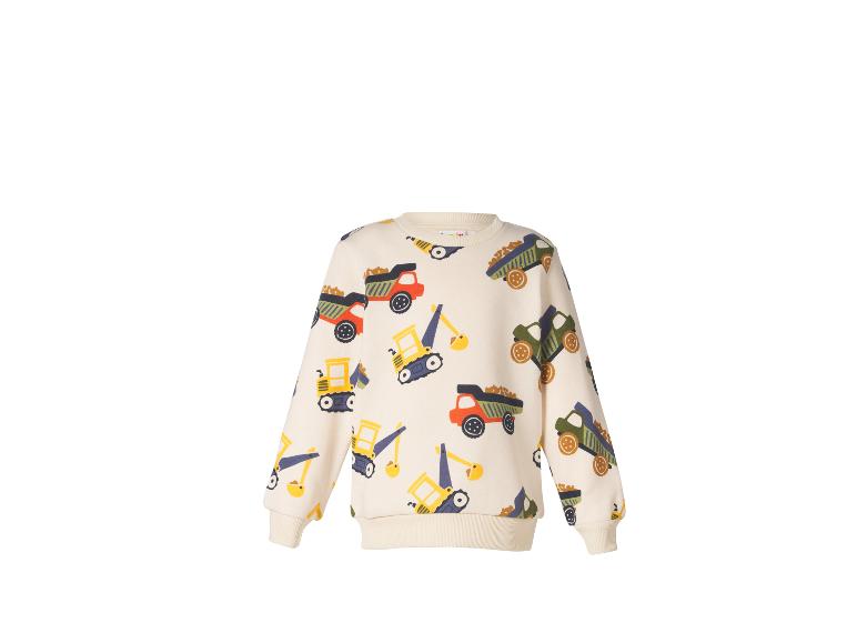 Cremefarbenes Langarm-Sweatshirt für Kinder mit LKW- und Bagger-Print