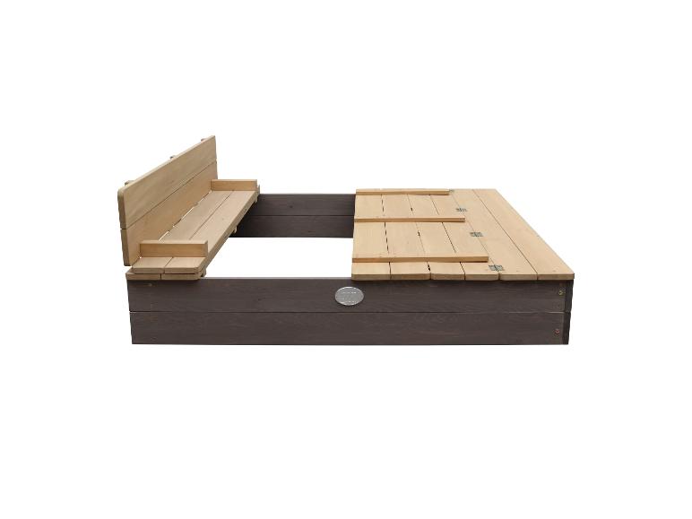 Holzsandkasten mit umwandelbaren Bänken und Abdeckung