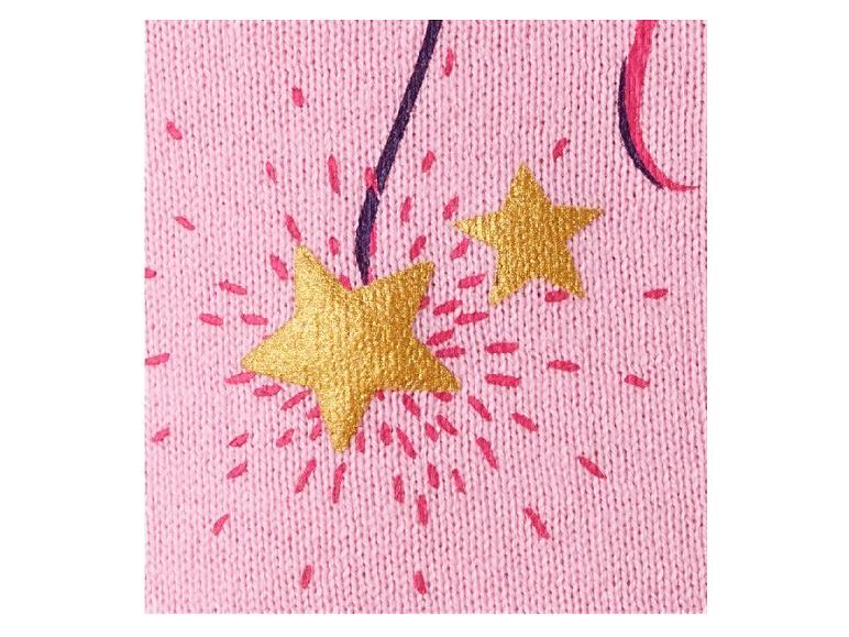 Rosa gestrickter Stoff mit goldenen Sternen.