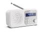 Weißes Digitalradio mit ausziehbarer Antenne und Bluetooth-Display