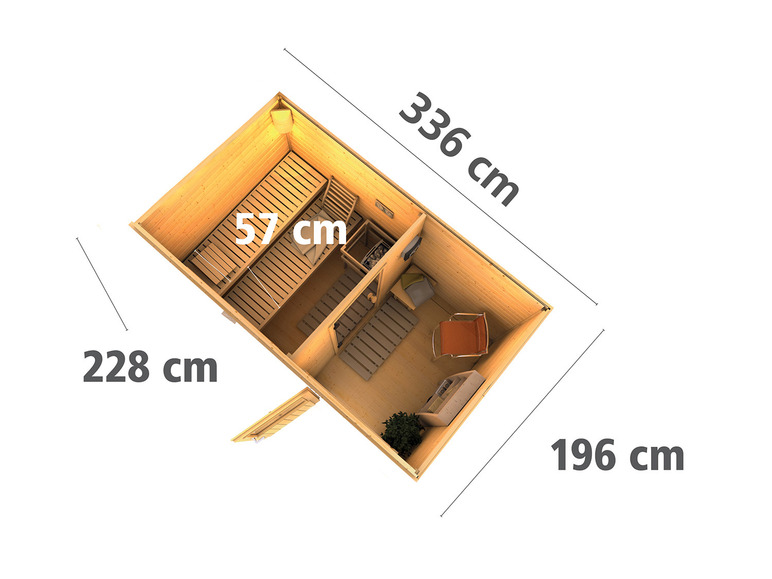 Gehe zu Vollbildansicht: Karibu 38 mm Saunahaus »Sikea«, mit Vorraum - Bild 20