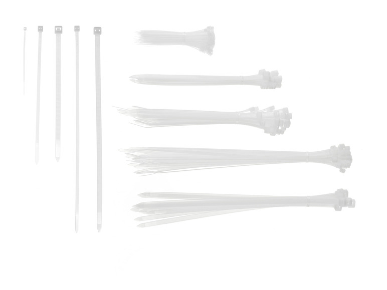 Weiße Kabelbinder in verschiedenen Größen