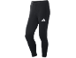 Schwarze Sportleggings mit weißem Logo am Oberschenkel.
