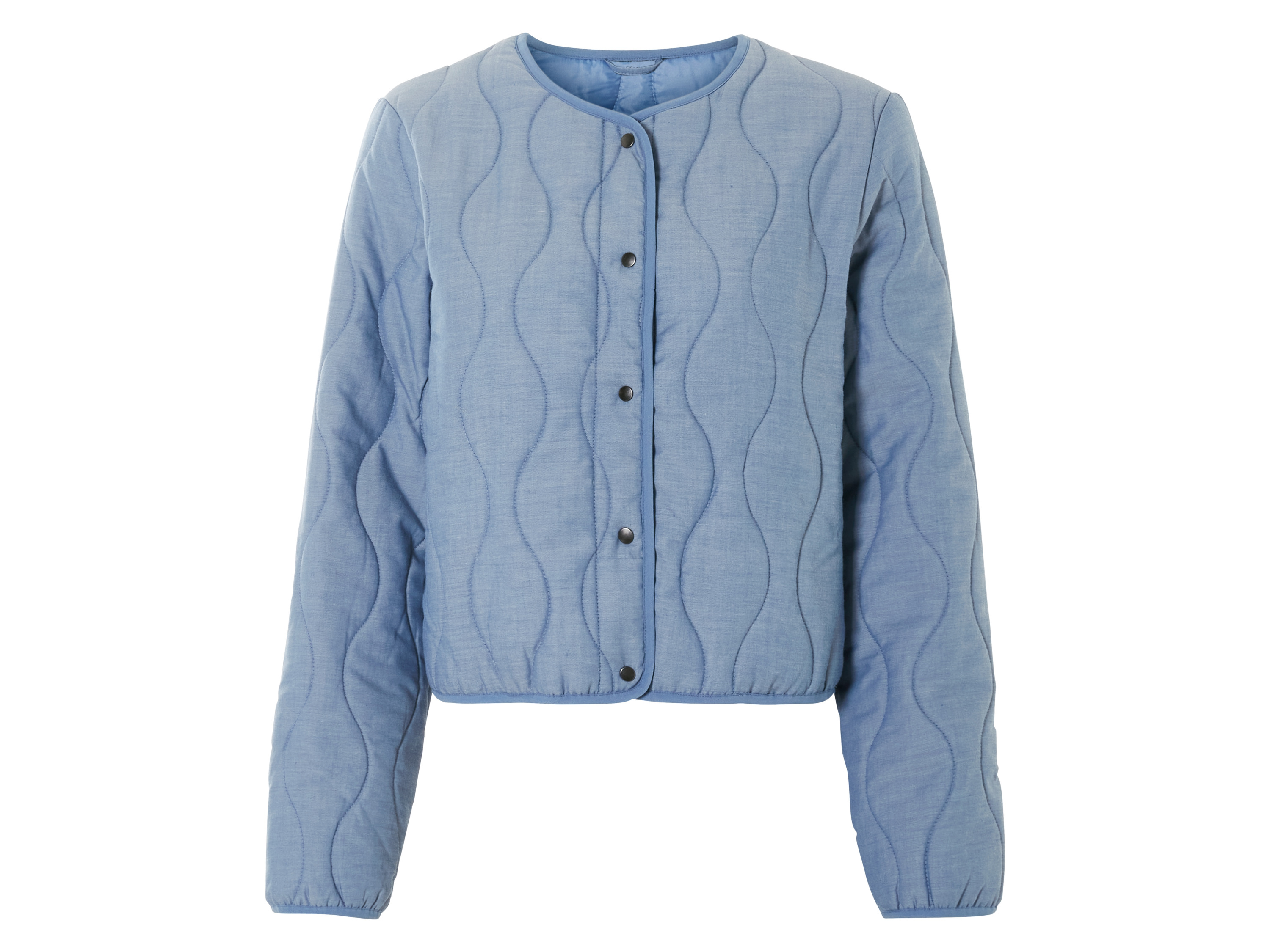 esmara® Damen Jacke (Blau, L(44/46))““ | weiß Muster: weiß: geblümt Detail: in modischer Steppung mit weiten Ärmeln