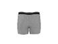 Graue Herren-Boxershorts mit schwarzem Bund und weißen Streifen, Rückansicht.