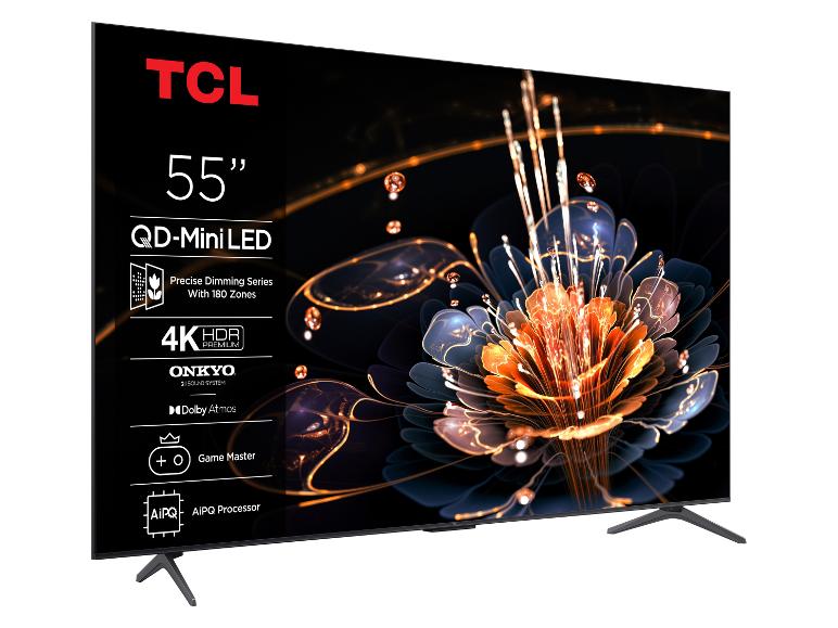 55-Zoll-Fernseher mit QD-Mini LED-Technologie, 4K HDR Premium, Onkyo-Sound und Dolby Atmos.