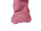 Nahaufnahme eines rosa Fleece-Kleidungsstücks, möglicherweise eines Baby-Stramplers oder Schlafsacks, mit gerippten Bündchen.