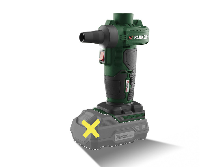 Ein grüner Parkside Akku-Reifenfüller mit Batterie.