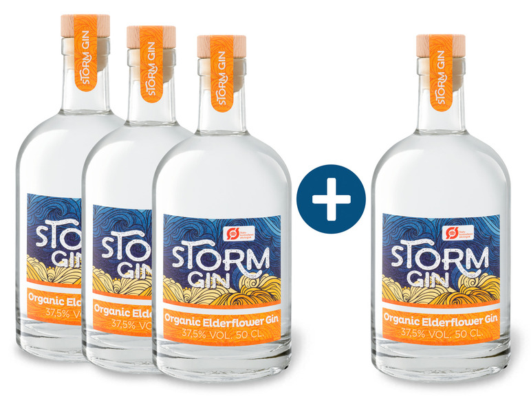 Gehe zu Vollbildansicht: 3+1 Paket Storm Gin Bio Holunderblüte 37,5% Vol - Bild 1