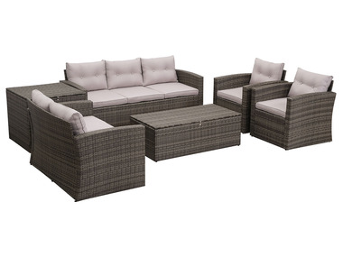 MeXo Gartenmöbel 7-Sitzer Lounge-Set, mit 2 Tischen und Aufbewahrungsräume inkl. Polster, grau/hellgrau