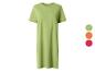 Limettengrünes T-Shirt-Kleid mit kurzen Ärmeln, mit orangefarbenen und fuchsiafarbenen Farbmustern