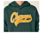 Dunkelgrüner Hoodie mit gelbem 'Champs'-Text im Chenille-Stil.