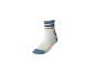 Weißer Kindersocken mit blauen Streifen und Dinosauriermotiv
