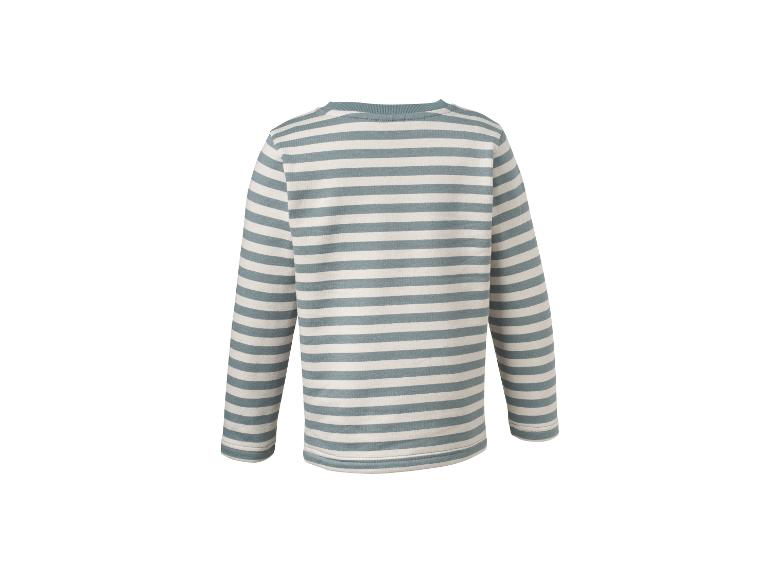 Kinder-Ringel-Langarmshirt in Blaugrün und Weiß, Rückansicht.