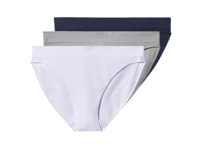 Set aus drei Damen-Slips in Weiß, Grau und Dunkelblau.