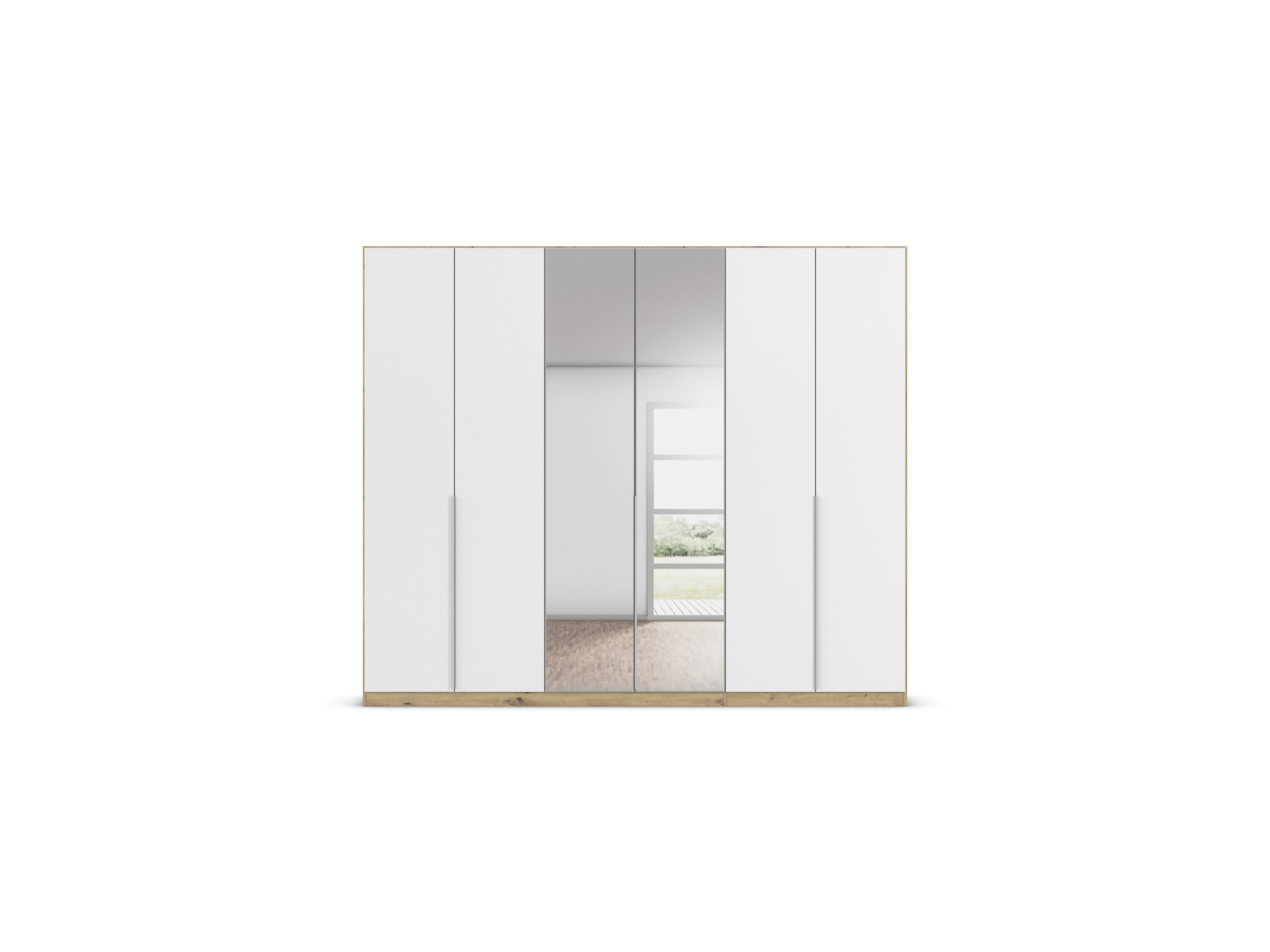 Thumbnail - rauch ORANGE Drehtürenschrank Alabama mit Spiegel (Premium-Zubehör, Weiß/Eiche Artisan, Griffe Alu, 271 x 229 cm)