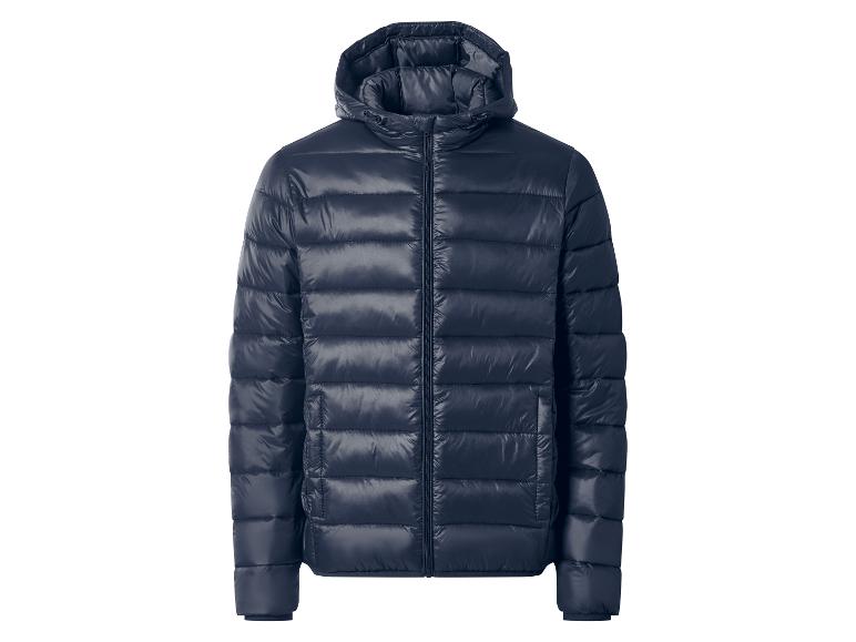 Dunkelblaue Steppjacke mit Kapuze und Reißverschluss
