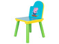 Ein blauer Stuhl mit Peppa Pig, mit gelben und grünen Details.