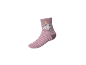 Rosa Socke mit weißen Streifen und einem Einhorn mit gelbem Horn und bunter Mähne