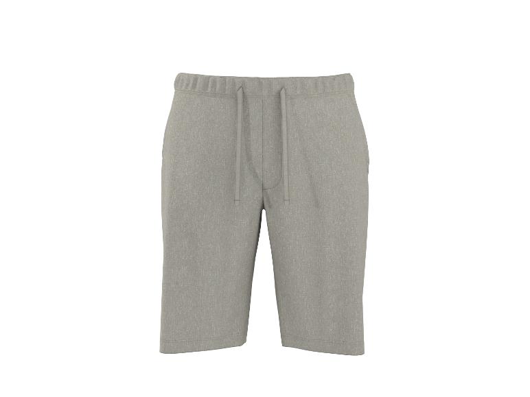 Graue Herrenshorts mit Kordelzug auf weißem Hintergrund.