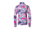Langarmshirt für Damen mit abstraktem Muster in Pink, Lila und Weiß.