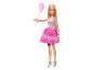 Barbie-Puppe in Partykleidung mit rosa Ballon und Accessoires.