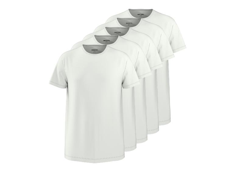 Fünferpack weiße kurzärmelige Herren-T-Shirts mit Rundhalsausschnitt und grauen Nähten.