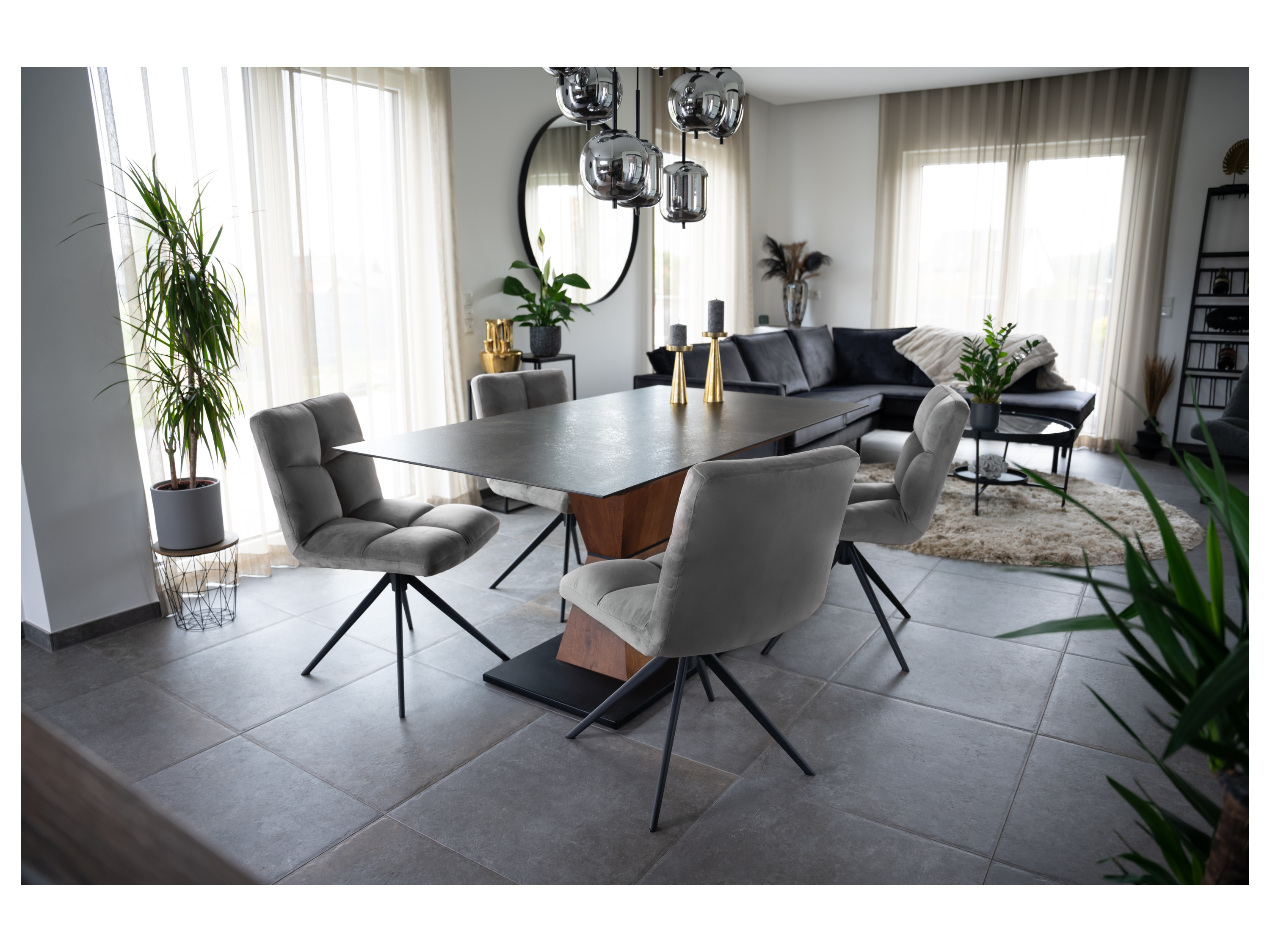 HOME DELUXE Esszimmerstuhl drehbar 2er Set NODA (Samt Hellgrau) – Bild 4 von 4