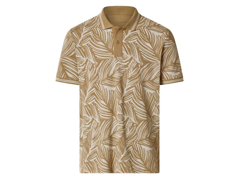 Kurzärmeliges Poloshirt mit beigem und weißem Blattmuster