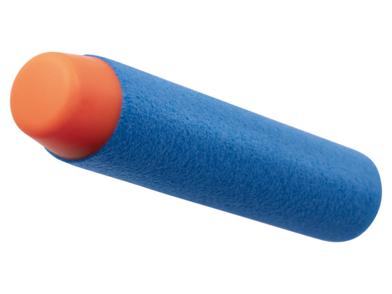 Ein blauer Schaumstoffdart für eine Nerf-Pistole.