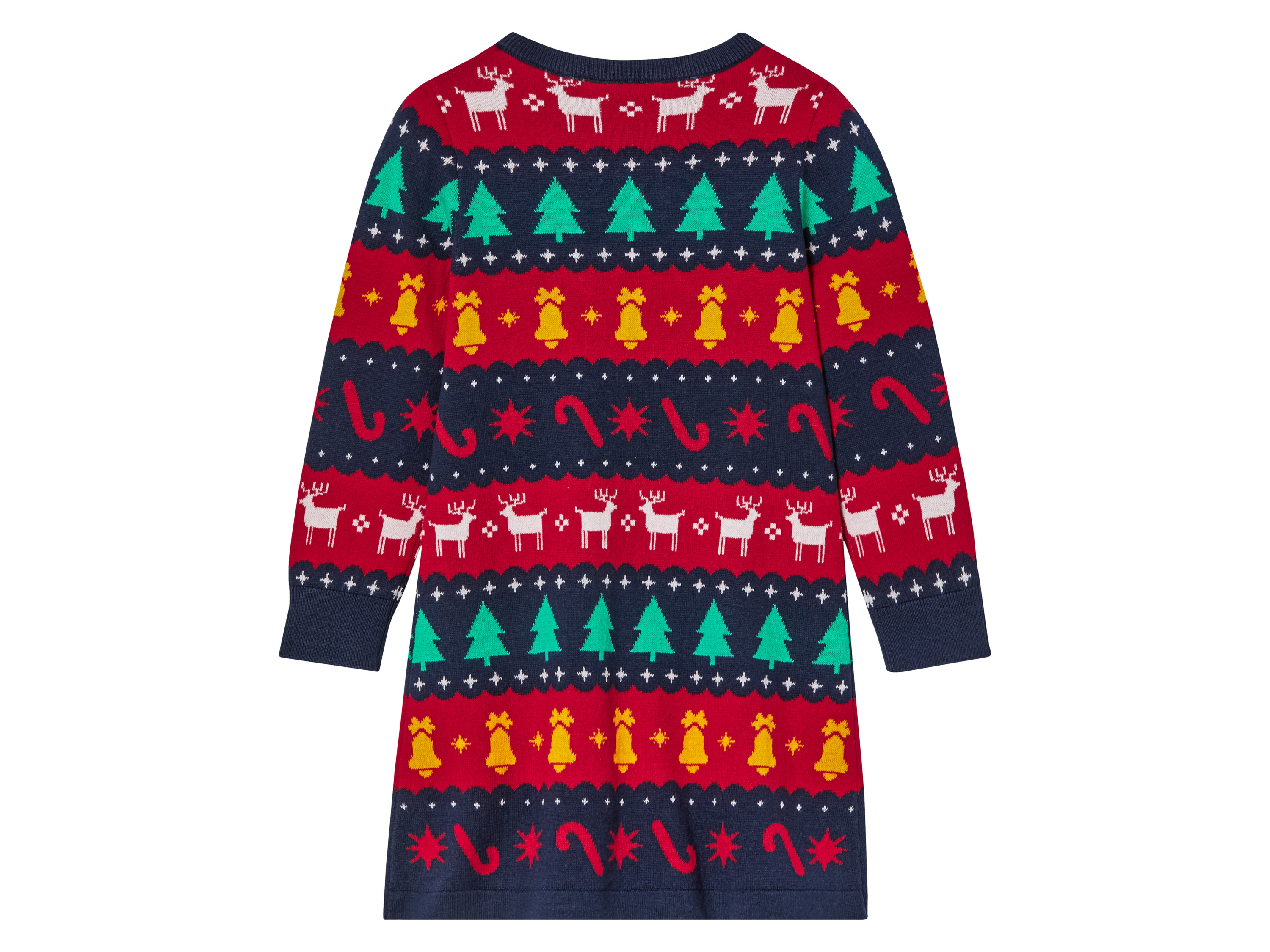 Thumbnail - lupilu® Kleinkinder Mädchen Strickkleid Weihnachten (98/104, Streifen/navy/rot)