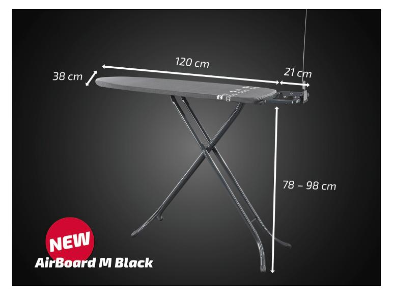 Bügelbrett 120x38 cm mit verstellbarer Höhe von 78-98 cm.