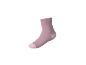 Rosa Socke mit weißer Spitze und Ferse auf schwarzem Hintergrund.