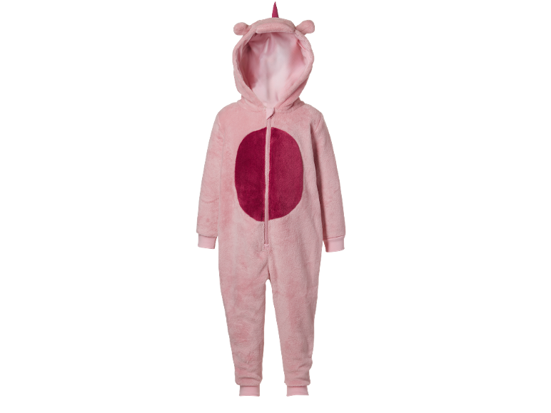 Rosa Kinder-Overall mit Kapuze, Einhorn-Horn und Ohren