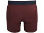 Bordeauxfarbene Herren-Boxershorts mit marineblauem Gummibund.