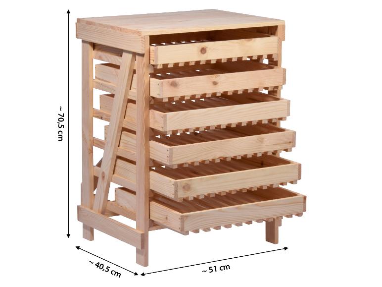 Holzregal mit sechs Lattenauszügen, Maße ca. 70,5x51x40,5 cm.