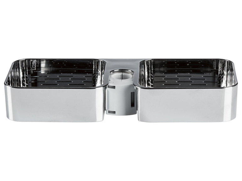 Ein verchromter Duschkorb mit zwei Fächern.