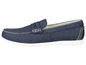 Dunkelblaue Denim-Slipper mit weißer Sohle.