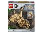 LEGO Jurassic World Box mit einem aus Steinen gebauten Triceratops-Schädel und einem Dinosaurierskelett.