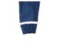 Blaue Regenhose mit reflektierendem Streifen und elastischem Saum.