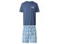 Blauer Herren-Pyjama mit T-Shirt und karierten Shorts, mit dem Text „CALL IT A DAY“.
