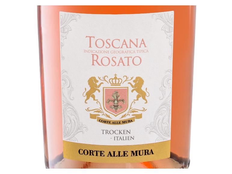 Roséweinflasche mit Etikett, das ein Wappen mit Lilie und Löwen zeigt.
