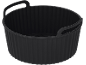 Schwarze Silikon-Backform mit Griffen und geriffeltem Rand.