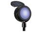 Schwarzer LED-Solarstrahler mit violettem Licht, ideal für Gärten und Außenbereiche.