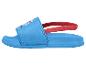 Blaue Kinder-Badesandalen mit rotem Fersenriemen und Cartoon-Motiv