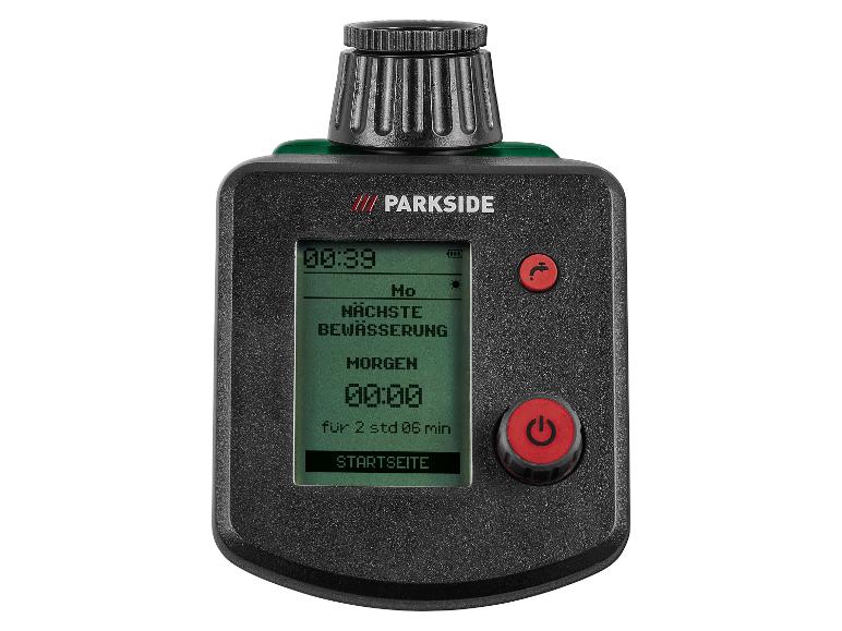 PARKSIDE Bewässerungstimer mit Digitalanzeige, die die nächste Bewässerung anzeigt.