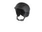 Mattschwarzer Skihelm mit sichtbaren Riemen und Schnalle.