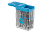 Schraubendreher-Bit-Set in einer transparenten Kunststoffbox mit blauem Deckel, mit blauem Kreuzsymbol.